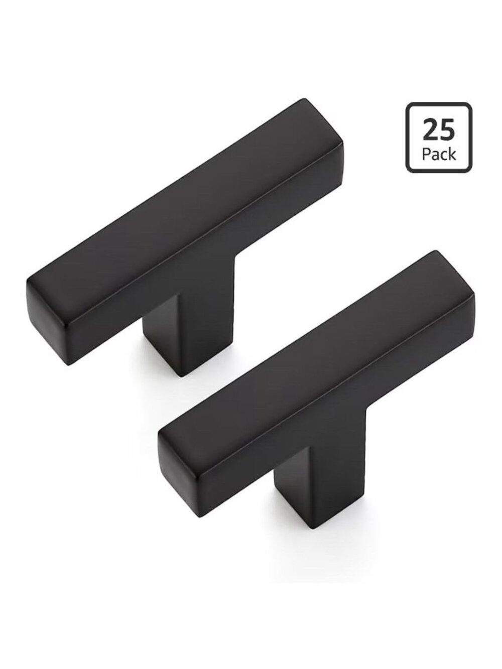 25 pk T Bar Cabinet Knobs Single Hole Square Matte Black Drawer Pulls by Ravinte